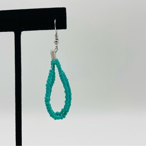 Turquoise Beaded Braided Multi Strand Necklace and Earring Set - Picture 5 of 9